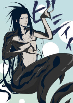 Rule 34 | 1boy, agari, black hair, long hair, male focus, merman, monster boy, orenchi no furo jijou, shark, shirtless, sitting, solo, yoi1007