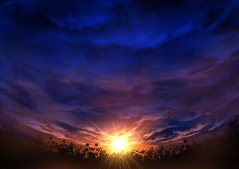 absurdres cloud cloudy_sky commentary_request evening highres mitsukasa no_humans original outdoors plant scenery silhouette sky sky_focus sun sunset