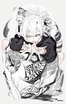 1girl absurdres earrings grey_eyes highres jewelry looking_at_viewer original sharp_nails solo white_hair yonemuro
