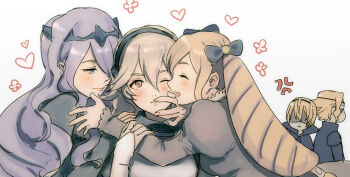 2boys 3girls anger_vein camilla_(fire_emblem) female_corrin_(fire_emblem) drill_hair elise_(fire_emblem) fire_emblem fire_emblem_fates flower hair_between_eyes hairband heart leo_(fire_emblem_fates) miyadevil multiple_boys multiple_girls nintendo purple_hair red_eyes siblings twin_drills xander_(fire_emblem)