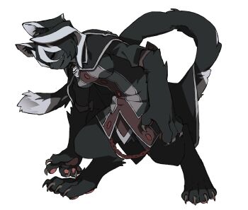 1girl allsu_official black_coat black_eyes black_fur black_hair body_fur cat_girl claws coat commentary_request digitigrade furrification furry furry_female grey_hair highres korean_commentary looking_at_viewer made_in_abyss multicolored_hair ozen simple_background streaked_hair tail white_background