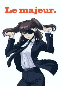 Rule 34 | 1girl, belt, black lagoon, breasts, expressionless, eyepatch, hiroe rei, le majeur (black lagoon), looking at viewer, official art, pants, small breasts, source request