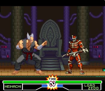 16-bit 16bit 1990s_(style) 2boys bandai bosses colored_skin crossover fan_made fighting_game game_console health_bar lord_zedd lowres mighty_morphin_power_rangers mighty_morphin_power_rangers_the_fighting_edition mishima_heihachi multiple_boys namco pixel_art power_rangers red_skin retro_artstyle saban_entertainment snes staff super_nintendo tekken tekken_2 timer video_game_boss