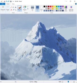 above_clouds art_program_in_frame christian_young cloud cloudy_sky commentary landscape limited_palette microsoft_paint_(medium) microsoft_paint_(software) mountain mountaintop no_humans original outdoors painterly scenery screencap sky snow