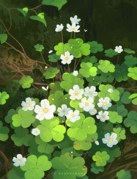 artist_name clover commentary english_commentary flower highres huhv. nature no_humans original outdoors plant plant_focus shamrock white_flower