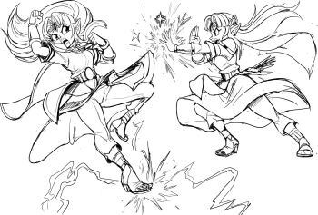 circlet dress fighting_stance highres long_hair magic nintendo pointy_ears princess_zelda sketch straight_bangs straight_hair teevo the_legend_of_zelda