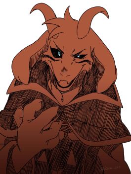 1boy animal_ears asriel_dreemurr asriel_dreemurr_(god_of_hyperdeath) black_sclera blue_eyes claws colored_sclera commentary_request furry furry_male goat_boy goat_ears goat_horns highres horns kageimo looking_at_viewer male_focus undertale utdr_(toby_fox) white_background