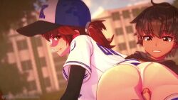 1boy 1girl 3d age_difference animated anna_(anna_anon) anna_anon ass assertive_female audible_speech baseball baseball_cap baseball_mit baseball_uniform blush breasts brown_hair cum cum_on_ass cum_on_body cum_on_lower_body ejaculation erection femdom grabbing_another&#039;s_breast groping groping_breast hat hetero highres large_breasts onee-shota original outdoors panties penis petitsweettreat ponytail shota size_difference smirk sound sportswear thigh_sex thighhighs underwear video white_panties white_thighhighs
