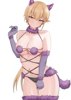 1girl absurdres blonde_hair breasts cosplay elbow_gloves fate/grand_order fate_(series) fiftya fur-trimmed_gloves fur-trimmed_legwear fur-trimmed_thighhighs fur_bikini fur_collar fur_trim girls&#039;_frontline girls&#039;_frontline_2:_exilium gloves groza_(girls&#039;_frontline_2) highres lace lace-trimmed_thighhighs lace_trim large_breasts long_hair looking_at_viewer mash_kyrielight mash_kyrielight_(dangerous_beast) mash_kyrielight_(dangerous_beast)_(cosplay) navel o-ring o-ring_top ots-14_(girls&#039;_frontline) purple_gloves purple_tail purple_thighhighs revealing_clothes tail thighhighs very_long_hair wolf_tail yellow_eyes