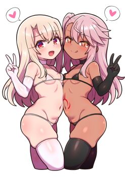 breasts chloe_von_einzbern dark-skinned_female dark_skin fate/kaleid_liner_prisma_illya fate_(series) illyasviel_von_einzbern multiple_girls siglk skindentation small_breasts