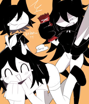 abbie_(fundamental_paper_education) angry ass black_hair chocolate closed_eyes fundamental_paper_education kawaii kikkat miss_circle_(fundamental_paper_education) mister_circle_(fundamental_paper_education) shorts