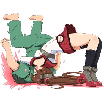 10s 1boy 1girl artist_self-insert asymmetrical_legwear bad_id bad_pixiv_id brown_hair german_suplex kantai_collection long_hair panties pleated_skirt ponytail shin'en-san_(shin'en) shin'en_(gyokuro_company) simple_background single_thighhigh skirt striped_clothes striped_panties suplex thighhighs underwear uneven_legwear white_background wrestling yamato_(kancolle)