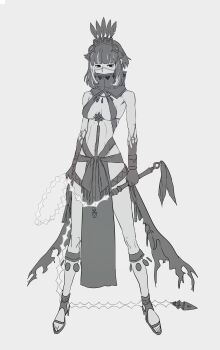 1girl absurdres aztec bare_shoulders blood blood_on_hands breasts facepaint fate/grand_order fate_(series) feather_hairband full_body greyscale headdress high_collar highres holding holding_whip monochrome multicolored_hair pelvic_curtain short_hair small_breasts solo tenochtitlan_(fate) tenochtitlan_(first_ascension)_(fate) whip ythdltmnmhlc10