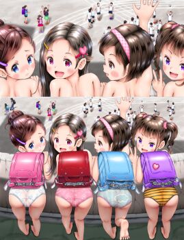 6+boys 6+girls absurdres ass barefoot before_and_after bent_over blush bottomless cameltoe censored day exhibitionism feet from_behind full_body higeepon highres huge_filesize loli long_hair looking_at_viewer looking_back mosaic_censoring multiple_boys multiple_girls outdoors panties public_indecency see-through_clothes short_hair sky smile soles split_screen striped tagme thighs third-party_edit toes topless_female underwear