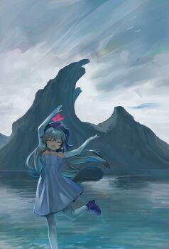 Rule 34 | 1girl, absurdres, blue archive, closed eyes, commentary request, dokomon, dress, elbow gloves, gloves, grey hair, halo, highres, korean commentary, long hair, michiru (blue archive), michiru (dress) (blue archive), official alternate costume, outdoors, solo, white gloves