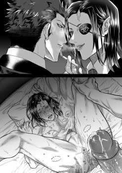 2boys abs absurdres after_anal aftersex amatou0809 anal anus ass ass_grab blush bukkake cigarette cum cum_in_ass cum_on_ass cum_on_body cum_on_male cum_on_pectorals cum_on_penis cum_on_sheets cum_overflow cumdrip ejaculating_while_penetrated ejaculation embarrassed erection eyelashes eyepatch gaping gaping_anus gloves happy_sex highres leg_grab leg_lift legs_apart legs_up long_hair looking_at_viewer love_bite lying male_ass male_focus male_hand male_penetrated multiple_boys muscular muscular_arms muscular_legs muscular_male muscular_uke nude on_back on_bed pectorals penis perineal_bulge perineum pointy_ears pov pov_hands puckered_anus pull_out sex shiny_penis spanked spanked spread_legs testicles thighs toned toned_male toned_stomach uncensored veins veiny_penis well_used_anus yaoi