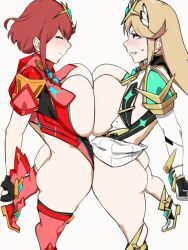 Rule 34 | 1futa, 1girl, animated, ass, bakkanki, bar censor, blonde hair, breast press, breasts, censored, cleavage, futa with female, futanari, huge breasts, large breasts, mythra (xenoblade), pyra (xenoblade), red hair, sex, standing, standing sex, tagme, video, xenoblade chronicles (series), xenoblade chronicles 2