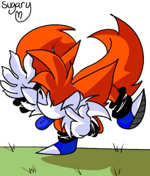 Rule 34 | 2022, blue tongue, colored tongue, eyelid pull, fingernails, fox, gloves, luther artwright (needlemouse), mocking, multiple tails, needlemouse (series), sharp fingernails, sonic (series), standing, standing on one leg, tail, tails (sonic), tongue, tongue out, two tails, vitrioo, white gloves