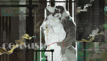 2boys abs absurdres bara bear_boy beard biting bulge couple cowboy_shot di_yingli_bu_anmian_zhen facial_hair foreplay from_side full_beard furry furry_male furry_with_furry grabbing_another's_ass groping highres jockstrap large_hands large_pectorals male_focus male_underwear mature_male multiple_boys muscular muscular_male nipples original pectorals profile standing strongman_waist thick_beard thick_eyebrows thick_thighs thighs topless_male torogao underwear white_fur yaoi