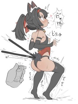 1girl 1other absurdres animal_ear_fluff animal_ears ass black_gloves black_hair black_panties black_thighhighs blush breasts bridal_gauntlets cat_ears cat_girl cat_tail commentary controller dashed_eyes female_ejaculation female_orgasm gloves highres ketsu_juuji_killer_(kejuki) leotard loli long_hair multiple_tails nekomiya_mana nipple_cutout nipples orgasm panties ponytail remote_control remote_control_vibrator sex_toy small_breasts solo_focus tail thighhighs tiptoes tongue tongue_out trembling two_tails underwear vibrator white_background wide-eyed wireless_sex_toy_controller zenless_zone_zero