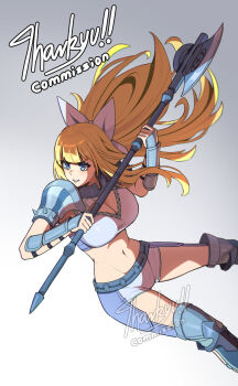 1girl absurdres arm_guards armor axe battle_axe bikini_armor blonde_hair blue_eyes bow breasts charlotte_(fire_emblem) cleavage commission fire_emblem fire_emblem_fates frown hair_bow highres holding holding_axe holding_weapon large_breasts long_hair navel nintendo nkirii shoulder_armor solo stomach thighs wavy_hair weapon white_bow