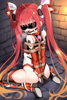 1girl ass ball_gag bdsm blindfold blush bondage bound gag genderswap genderswap_(mtf) mitsuka_souji multicolored_hair ore_twintail_ni_narimasu restrained solo tailred twintails