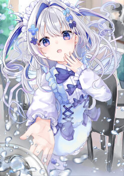 Rule 34 | 1girl, absurdres, alternate costume, alternate hairstyle, amane kanata, angel wings, aqua wings, blue bow, blue bowtie, blue eyes, blue hair, blush, bow, bowtie, coccocccco, collared shirt, colored inner hair, commentary request, frilled hairband, frills, gradient eyes, grey hair, hair between eyes, hair intakes, hairband, highres, hololive, long hair, looking at viewer, multicolored eyes, multicolored hair, open mouth, pink eyes, pink hair, reaching, reaching towards viewer, shirt, smile, solo, very long hair, virtual youtuber, water, white shirt, white wings, wings