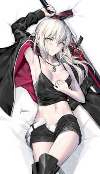 1girl artoria_pendragon_(fate) bare_shoulders belt black_thighhighs fate/grand_order fate/stay_night fate_(series) highres kousaki_rui open_fly saber_alter saber_alter_(ver._shinjuku_1999) saber_alter_(ver._shinjuku_1999)_(fate) tagme tank_top thighhighs