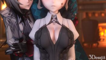 2boys 2girls 3d 3dessjit anal animal_ears animated arlecchino_(genshin_impact) artist_name ass audible_speech black_skin blush bouncing_breasts breasts cat_ears cat_girl cat_tail colored_skin cum cum_in_mouth ejaculation english_audio fellatio genshin_impact grey_hair hetero hilichurl_(genshin_impact) indoors interspecies jellyfishjubilee large_breasts lipstick lipstick_mark looking_at_viewer lynette_(genshin_impact) makeup multiple_boys multiple_girls multiple_views navel nipples nude oral penis pov sex sex_from_behind sound standing standing_sex stomach_bulge tagme tail testicles video
