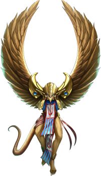anklet artist_request beak blue_eyes demon_(megami_tensei) feathered_wings garuda_(megami_tensei) gold_helmet highres jewelry loincloth official_art persona persona_5 persona_5:_the_phantom_x shin_megami_tensei simple_background solo tail third-party_source transparent_background tusks wings