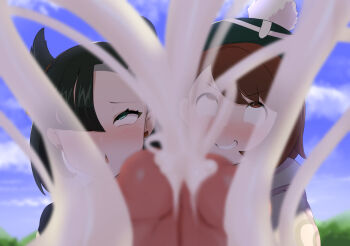 2futa ahegao anatto artist_name black_hair black_jacket blue_sky blush brown_eyes brown_hair cum cum_string cumdrip earrings ejaculation erection excessive_cum futa_with_futa futa_without_pussy futanari gloria_(pokemon) green_eyes hair_ornament hair_over_one_eye happy hat hood hoodie huge_penis implied_masturbation jacket jewelry large_penis looking_at_penis marnie_(pokemon) masturbation medium_hair moaning multiple_futa multiple_orgasms naughty_face necklace newhalf_with_newhalf nintendo open_mouth orgasm outdoors penis penis_milking penises_touching pokemon pokemon_swsh ponytail pov projectile_cum rolling_eyes screen seductive_smile side_ponytail sky smile standing teeth twintails two-tone_shirt uncensored