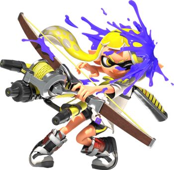1girl 3d bare_arms bike_shorts blonde_hair boots braid eye_mask eyebrow_cut full_body gradient_hair grey_boots holding holding_weapon ink_tank_(splatoon) inkling inkling_girl inkling_player_character leaning_to_the_side long_hair looking_to_the_side mask multicolored_hair nintendo official_art paint_splatter paint_splatter_on_face shirt short_eyebrows short_hair_with_long_locks side_braid sidelocks smile solo splatoon_(series) splatoon_3 spotted_hair standing suction_cups t-shirt tentacle_hair thick_eyebrows transparent_background tri-stringer_(splatoon) two-tone_hair v-shaped_eyebrows veronika_(splatoon) weapon white_shirt yellow_eyes