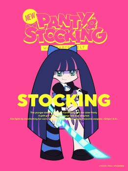 1girl aqua_eyes artist_name artist_request back_bow black_dress black_shoes black_thighhighs blue_bow blue_ribbon blue_sash blue_thighhighs bow character_profile closed_mouth collared_shirt colored_inner_hair commentary_request company_name copyright_name copyright_notice dress english_text eyelashes glowing glowing_weapon goth_fashion gothic_lolita gradient_hair hair_bow highres holding holding_sword holding_weapon honekoneko_(psg) horizontal-striped_thighhighs juliet_sleeves katana lace lace-trimmed_dress lace_trim loafers logo lolita_fashion long_hair long_sleeves looking_at_viewer lower_eyelashes_only multicolored_hair neck_ribbon official_art panty_&amp;_stocking_with_garterbelt partially_shaded_face peter_pan_collar pink_background pink_hair puffy_sleeves purple_hair purple_nails purple_tail ribbon sash sash_bow second-party_source shirt shoes short_dress single_bare_leg single_thighhigh smirk solo stitches stocking_(psg) striped_clothes striped_shirt striped_thighhighs stuffed_animal stuffed_cat stuffed_toy sword thick_lineart thighhighs trigger_(company) two-tone_hair two-tone_thighhighs undershirt very_long_hair weapon white_shirt