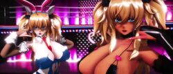 2girls 3d alternate_costume alternate_skin_color animal_ears animated artist_request ass ass_focus ass_shake audible_music bare_shoulders bent_over black_gloves black_thighhighs blonde_hair blue_eyes blue_leotard blush bouncing_breasts breasts breasts_out cameltoe covered_erect_nipples curvy dancing dark-skinned_female dark_skin elbow_gloves fake_animal_ears fake_tail fingerless_gloves gloves heart heart-shaped_pupils highleg highleg_leotard huge_ass huge_breasts implied_sex leotard long_hair looking_at_viewer moaning multiple_girls music music_video onizaki_kirara open_mouth playboy_bunny rabbit_ears rabbit_tail shiny_skin simple_background single_fingerless_glove slingshot_swimsuit smile sound strapless strapless_leotard swimsuit symbol-shaped_pupils tagme tail taimanin_(series) taimanin_rpgx tan thighhighs thong_leotard tongue tongue_out twintails upper_body very_long_hair video walking