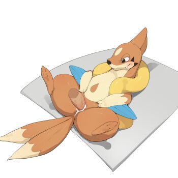 1girl anus black_eyes blush closed_mouth cum cum_in_pussy erection fang floatzel full_body furry furry_female gen_4_pokemon half-closed_eyes happy happy_sex hetero highres interspecies looking_down lying multiple_tails nintendo on_back penis pokemon pokemon_(creature) pokephilia pussy sex simple_background smile solo spread_legs tail two_tails uncensored vaginal veins veiny_penis white_background youjo_modoki