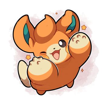 Rule 34 | absurdres, animal focus, brown eyes, highres, looking at viewer, nintendo, no humans, one eye closed, open mouth, orange fur, pawmi, pokemon, pokemon (creature), pokemon focus, sevi (seviyummy), smile, solo, star (symbol), tail