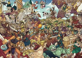 angel_wings archdemon_(dragon_quest) armor battle black_hair blue_hair brown_gloves brown_hair cannibox cape character_request chimaera_(dragon_quest) commentary_request crown cyclops_(dragon_quest) dancing_flame dracky dragon dragon_quest dragon_quest_i dragon_quest_ii dragon_quest_iii dragon_quest_iv dragon_quest_ix dragon_quest_v dragon_quest_vi dragon_quest_vii dragon_quest_viii dragon_quest_x dragon_quest_xi fake_horns frostburn_(dragon_quest) gloves goggles goggles_on_headwear golem_(dragon_quest) goodybag_(dragon_quest) green_hair grey_hair halo hammerhood_(dragon_quest) healslime helmet hero_(dq1) hero_(dq10) hero_(dq11) hero_(dq3) hero_(dq4) hero_(dq5) hero_(dq6) hero_(dq7) hero_(dq8) hero_(dq9) highres holding holding_staff holding_sword holding_weapon holding_whip hood_(dragon_quest) horned_helmet horns imp_(dragon_quest) jailcat jargon_(dragon_quest) killing_machine_(dragon_quest) king_slime_(dragon_quest) lime_slime liquid_metal_slime_(dq) open_mouth overkilling_machine_(dragon_quest) platypunk prince_of_lorasia red_cape roto_(dq3) she-slime shield skeleton_(dragon_quest) slime_(creature) slime_(dragon_quest) soul_mole_(dragon_quest) staff sword teeny_sanguini tongue tongue_out toriga walking_corpse_(dragon_quest) weapon whip wings wrecktor