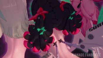 3d 3girls animated aqua_streaks aria_(human)_(zenless_zone_zero) aria_(zenless_zone_zero) arm_warmers back black_bow black_hair bow colored_inner_hair fanbox_username from_behind green_bow green_hair green_halo hair_bow hair_ornament halo kianago1132224 leaning leaning_on_table lifting_person loli looping_animation multicolored_hair multiple_girls nangong_yu pink_arm_warmers pink_hair purple_background red_bow sex sex_from_behind simple_background streaked_hair striped_arm_warmers sunna_(zenless_zone_zero) table tagme twintails video white_wings wings zenless_zone_zero
