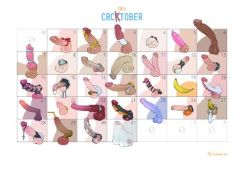 banana bandage_on_penis belt black_belt black_corset blue_skin broken_condom calendar_(medium) censored chastity_cage cock_ring colored_skin commentary condom condom_on_penis corset erection extra_penises flaccid flat_chastity_cage food fruit gradient_penis highres huge_penis large_penis metal_chastity_cage monster_boy novelty_censor october original ornate_chastity_cage pale_skin penis penis_bow penis_chart penis_piercing piercing sex_toy small_chastity_cage small_penis spiked_cock_ring symbol-only_commentary tailbox veins veiny_penis