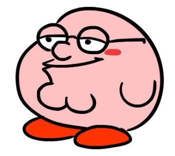 Rule 34 | alien, black eyes, blush, commentary, english commentary, family guy, fusion, glasses, kirby, kirby (series), looking ahead, lowres, nintendo, off-topic, peter griffin, psychicpebble, round eyewear, simple background, smile, white background