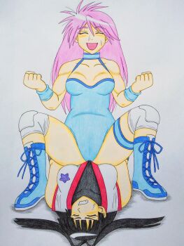 2girls absurdres highres kusanagi_mikoto leotard mighty_yukiko multiple_girls survivor tagme wrestle_angels wrestler wrestling wrestling_outfit yuukoku