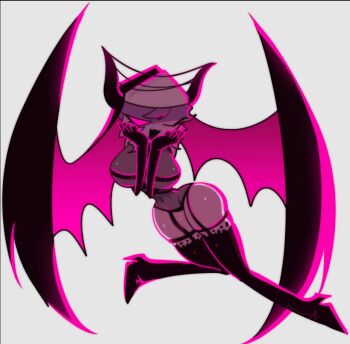 1girl bare_shoulders breasts demon_girl demon_horns demon_wings friday_night_funkin&#039; full_body genderswap genderswap_(mtf) gloves hands_on_own_cheeks hands_on_own_face high_heels horns large_breasts legs_up leotard navel non-web_source nun one_eye_closed pink_eyes selvena_(friday_night_funkin&#039;) smile thick_thighs thighhighs thighs white_background wings