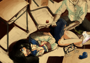 1boy 1girl age_difference bdsm blush bondage bound classroom fisting gag gba_(artist) hetero loli motion_blur object_insertion panties unworn_panties pussy rape restrained rolling_eyes school school_uniform tagme underwear vaginal vaginal_object_insertion