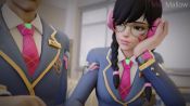 1girl 2boys 3d academy_d.va animated bandaid bandaid_on_leg black_hair braid classroom d.va_(overwatch) desk glasses handjob headphones magmallow multiple_boys overwatch overwatch_1 panties penis public_indecency school_uniform skirt sound teacher twin_braids uncensored underwear upskirt video white_panties