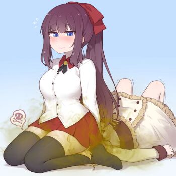 13o 2girls blush fart fart farting_in_face highres iijima_yun multiple_girls new_game! purple_eyes sitting sitting_on_face sitting_on_person smell takimoto_hifumi yuri