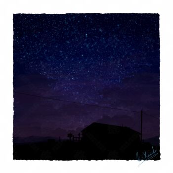alu.m_(alpcmas) artist_name building commentary_request highres house night no_humans original outdoors power_lines scenery silhouette sky sky_focus star_(sky) starry_sky utility_pole