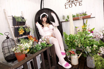 1girl asian black_hair breasts chouzuki_maryou cleavage jewelry large_breasts necklace photo_(medium) plump solo