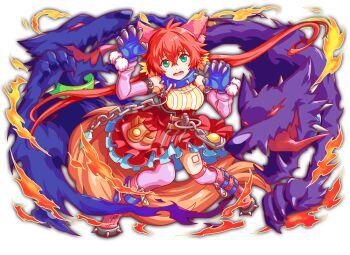 1girl alternate_animal_ears alternate_costume alternate_hair_length alternate_hair_ornament alternate_hairstyle alternate_nail_color alternate_tail animal_collar animal_ear_fluff animal_ears anime_coloring aqua_dress aqua_gloves armpit_crease artist_request asymmetrical_legwear bare_shoulders belt belt_boots belt_buckle blue_belt blue_collar boots breasts buckle cerberus cerberus_(crash_fever) chain chain_leash claw_pose claws collar crash_fever crossed_bangs detached_sleeves dog dog_ears dog_girl dog_tail dress ears_back facing_viewer fangs fire frilled_dress frills full_body game_cg gem glove_cuffs gloves green_collar green_gemstone grey_nails hair_between_eyes hair_ornament hair_scrunchie knee_boots large_breasts large_tail layered_dress leash legs_apart long_hair looking_at_viewer low-tied_long_hair low_twintails number_tattoo numbered o-ring official_alternate_animal_ears official_alternate_hair_length official_alternate_hair_ornament official_alternate_hairstyle official_alternate_tail official_art open_mouth orange_tail outline pink_boots pink_sleeves pink_thighhighs pocket pom_pom_(clothes) purple_nails red_dress red_eyes red_hair red_outline scrunchie shirt shirt_under_dress short_dress sleeveless sleeveless_shirt spiked_collar spiked_footwear spikes square square_tattoo standing striped_clothes striped_shirt tachi-e tail tattoo teeth thighhighs third-party_source tongue tongue_out transparent_background twintails underboob upper_teeth_only vertical-striped_clothes very_long_hair worried yellow_fire yellow_outline zipper_footwear zipper_pull_tab