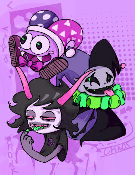 black_hair colored_skin deltarune gamzee_makara grey_skin highres homestuck jester jevil kirby_(series) marx_(kirby) nintendo pachart44 purple_skin utdr_(toby_fox)