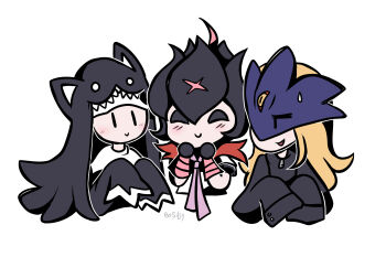 Rule 34 | 3girls, bancholilimon, banchou, beelstarmon, cat, delinquent, digimon, digimon (creature), fairy, flower, hat, highres, monster girl, multiple girls, nun, petals, plant, plant girl, sistermon noir